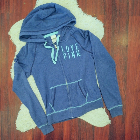 PINK Victoria's Secret Tops - PINK Victoria's Secret Blue Zip Up Hoodie